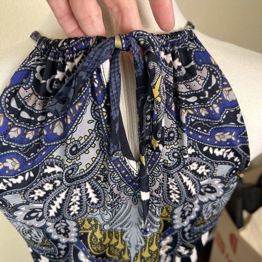 Y2K Cache Keyhole Mixed Print Sleevless Blouse Tie Back Metal Beads Top Sz XS - Picture 6 of 6